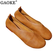 2018 Genuine Leather Flat Shoes Woman Hand-sewn Leather Loafers Cowhide Flexible Spring Casual Shoes Women Flats Women Shoes