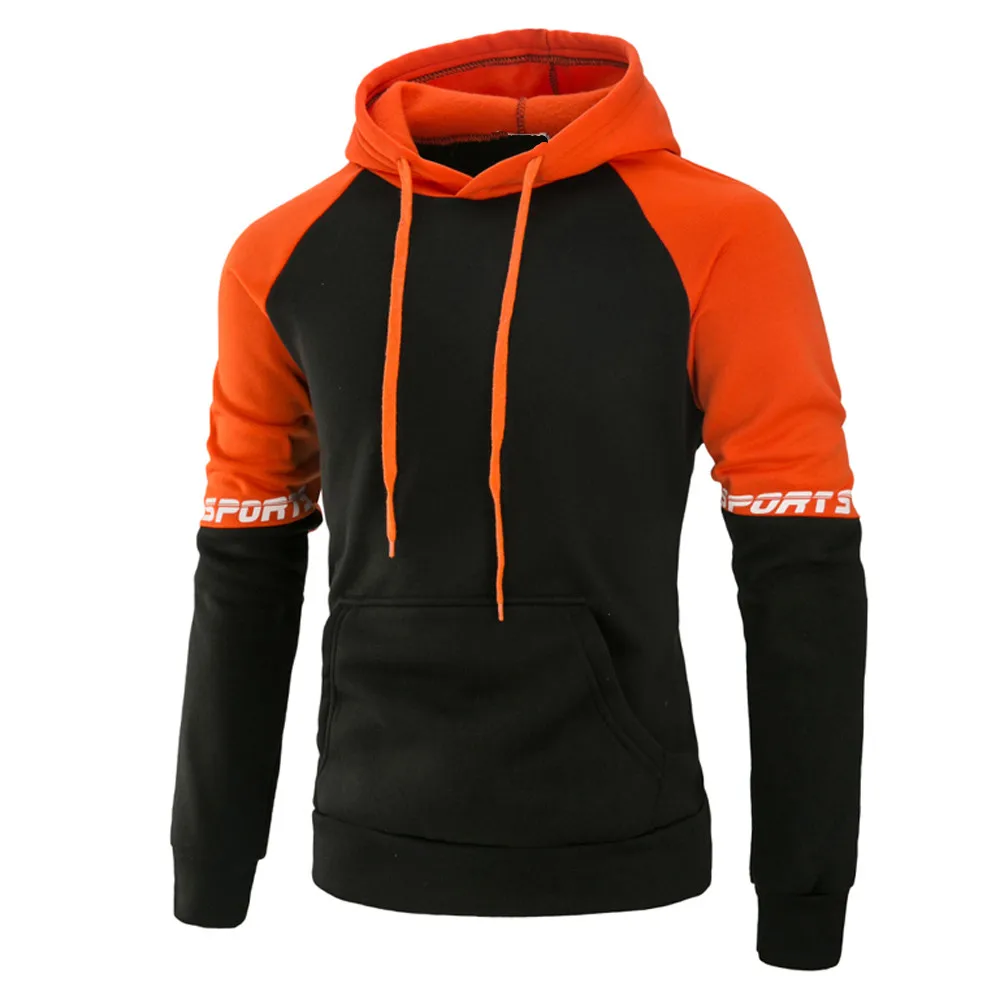 

black hoodie Men's Long Sleeve Patchwork Hoodie Hooded Sweatshirt Tops Jacket Coat Outwear polerones hombre W410