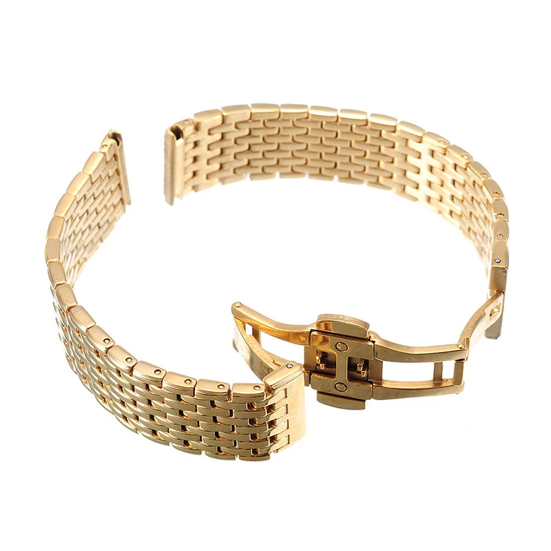 20 22mm Stainless Steel Wrist Watch Band Strap Silver Rose Gold Double Butterfly Clasp Buckle Bracelet For Men Women Relojes