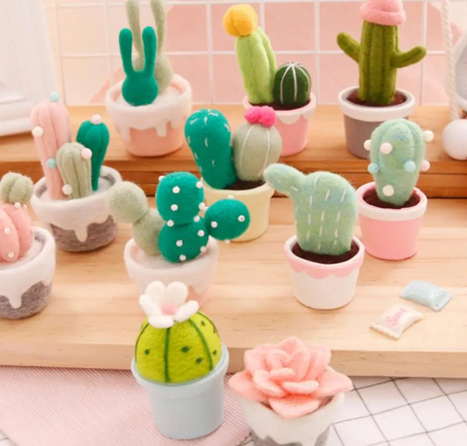 

Potted plant wool cute flower cactus needlepoint kit wool felt needle felting decoration craft needlecraft DIY handmade