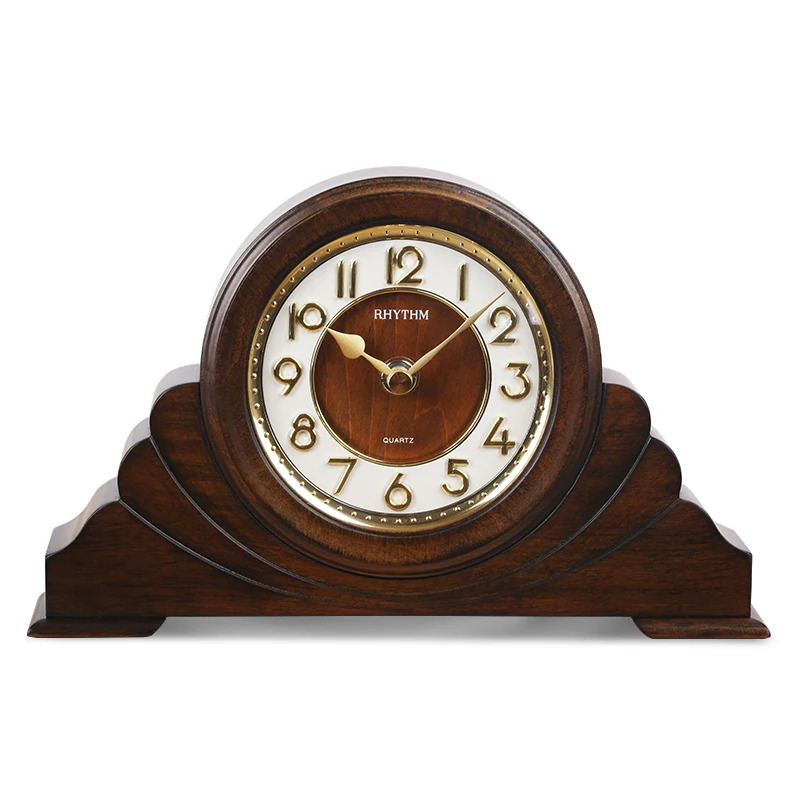Ритм бренд Ретро стиль деревянные настольные часы Бесшумный кварцевый механизм 3D цифры настольные часы для гостиной, спальни, офиса Декор