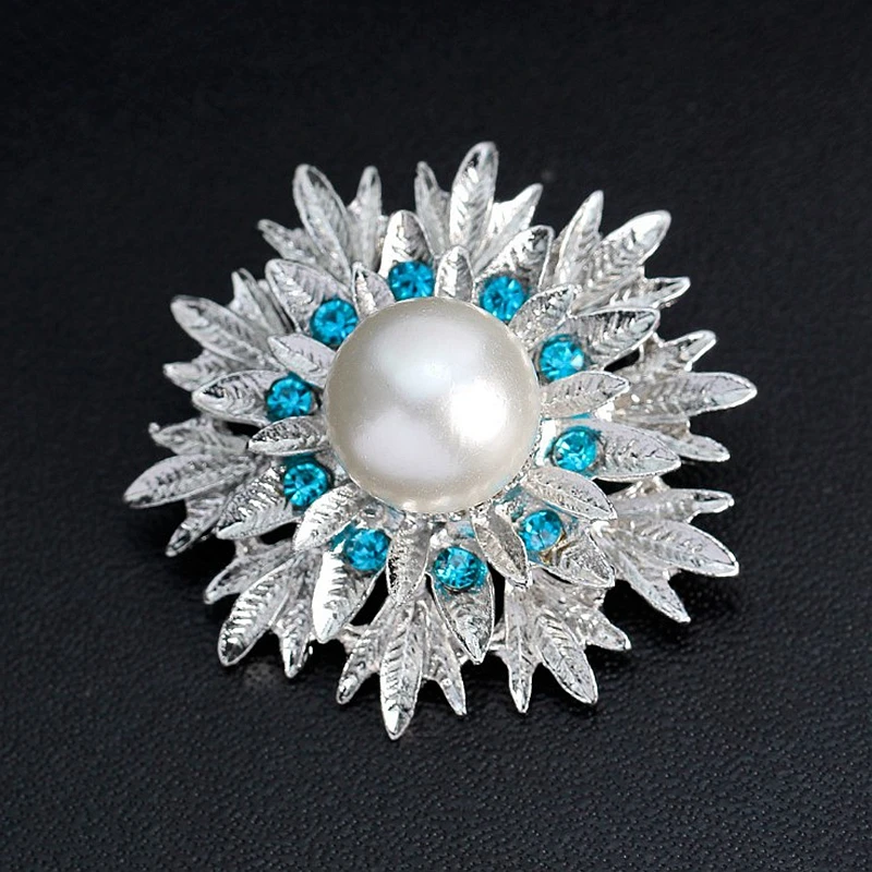 

6pcs 4cm Flower Clear Crystal Centerpieces Aquamarin Rhinestone Button Brooch Pins Silver DIY browband Hair wedding Accessories