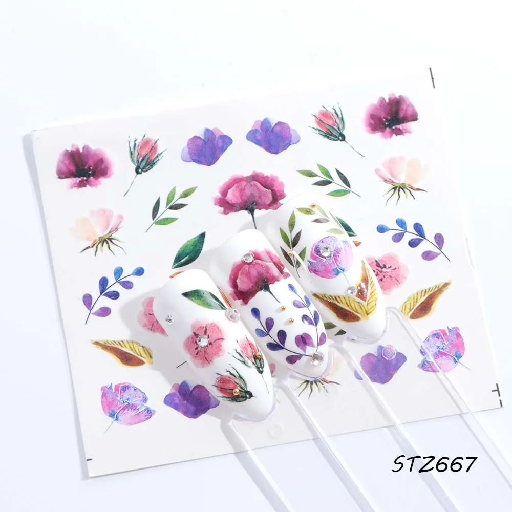 1 PCS Charming Watermark Nail Art Stickers Colorful Floral Pattern Nail Slider Holographic Stickers For Nail Decors LASTZ665-668 - Цвет: STZ667