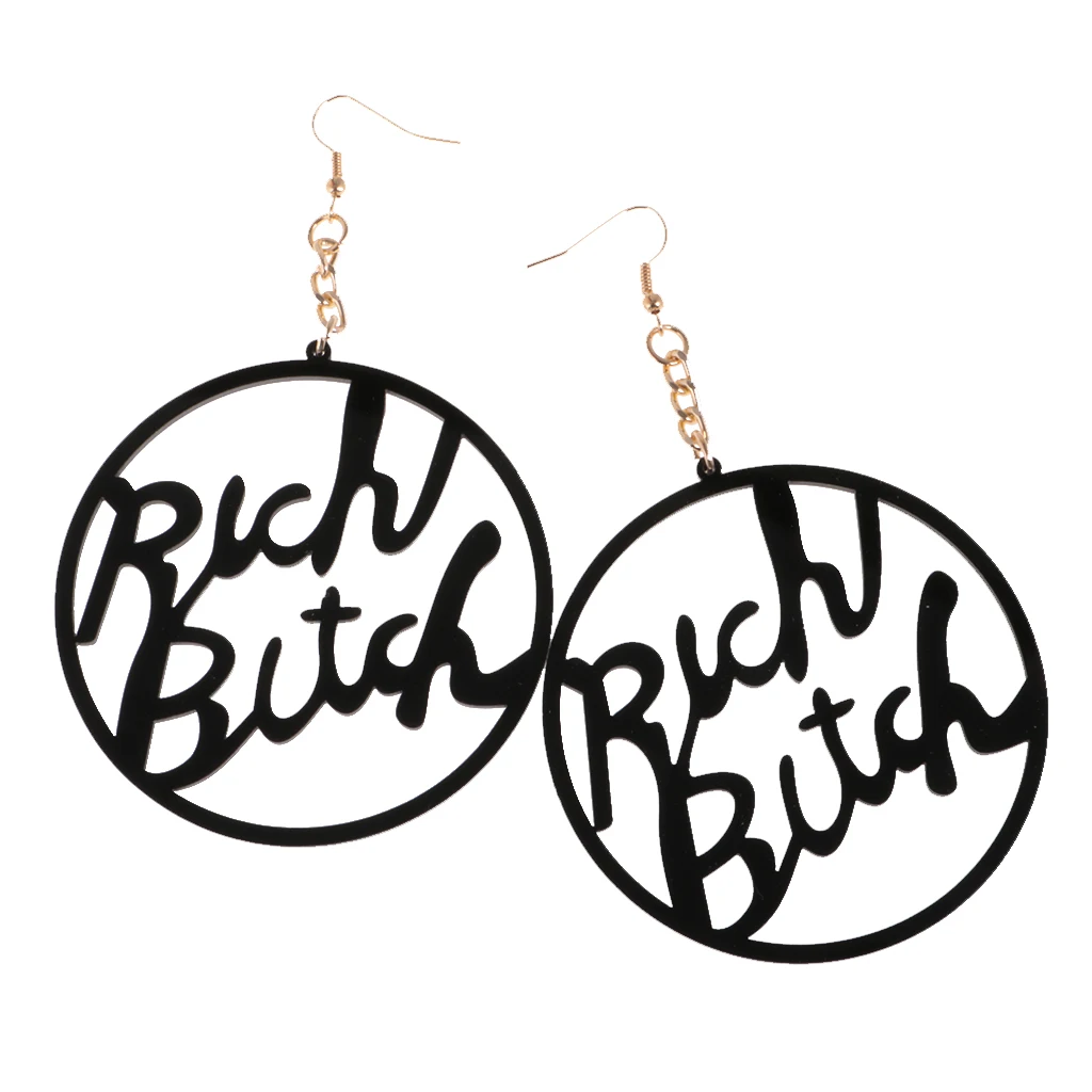 Oversized Punk Acrylic Earring Hip-hop Rich Bitch Big Letter Dangle Earrings for Party