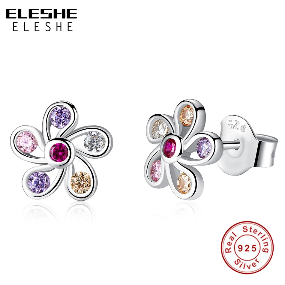 ELESHE кристалл цветок серьги из серебра 925 для женщин Многоцветный цветок серебряные серьги Bijoux Ювелирные изделия Brincos Mujer подарок