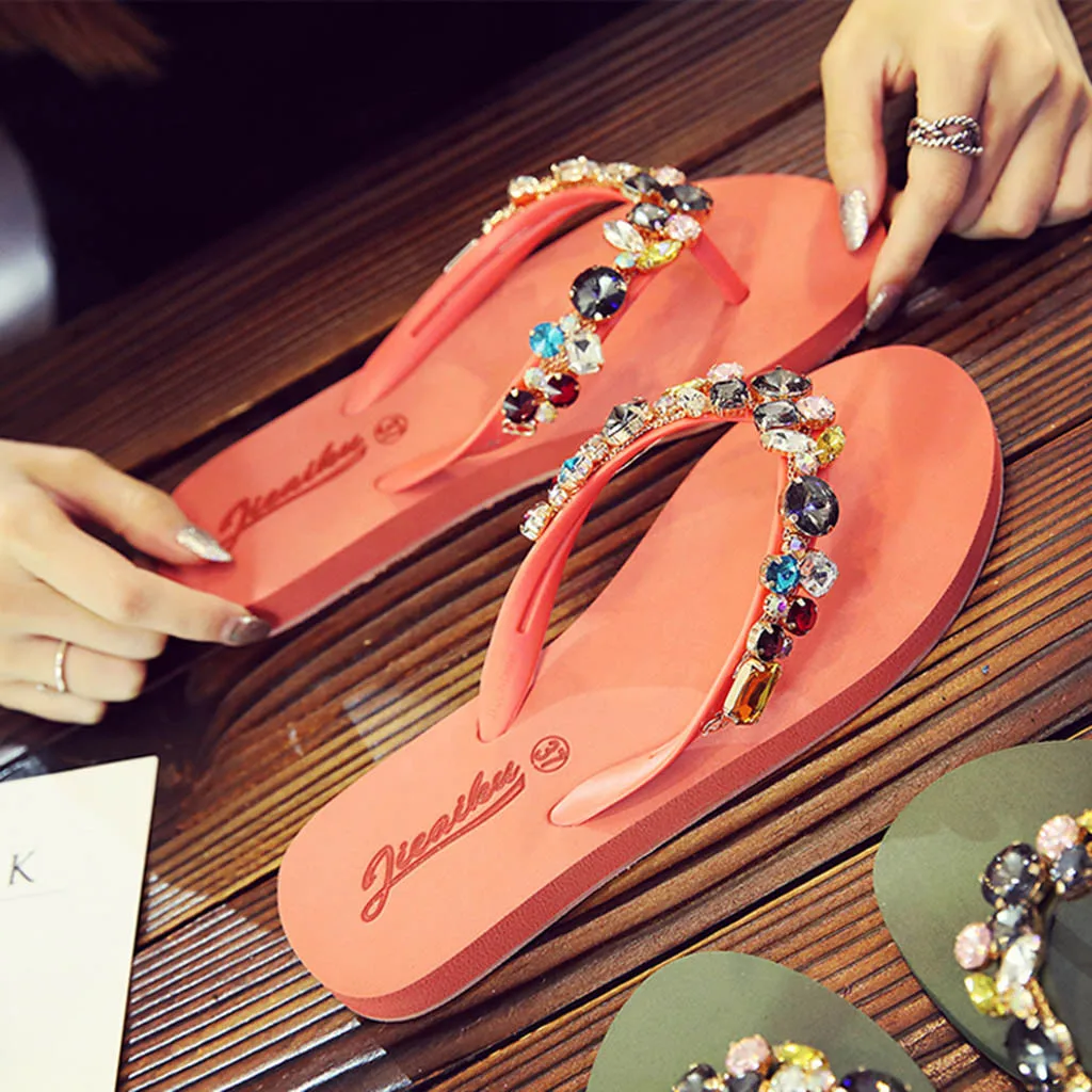 SAGACE/летние шлепанцы; модная женская обувь с украшением в виде кристаллов; Повседневная пляжная Женская обувь в богемном стиле; летние шлепанцы; женская обувь