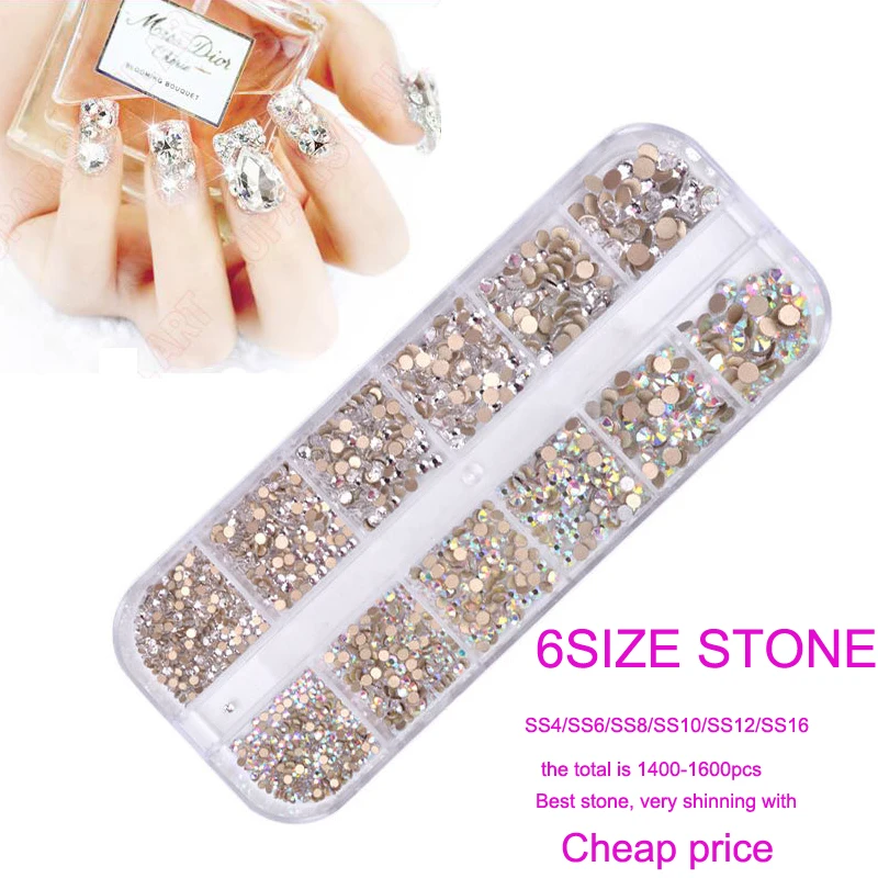 1 Box 1400-1600 Stücke/box Glas Nagel Strass Flache-zurück Ab Kristall Steine Edelsteine Strass Nicht Hotfix Für Design Nagel Kunst Bequem Zu Kochen Neue