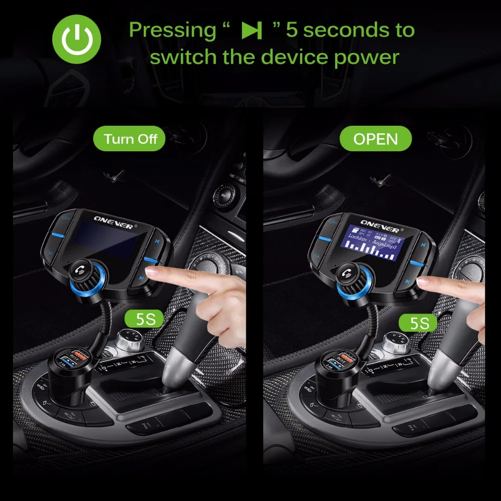 Bluetooth гарнитура для авто fm-передатчик MP3-плееры модулятор Большой ЖК-дисплей Дисплей с qc3.0 Dual USB Автомобильное Зарядное устройство Quick Charge