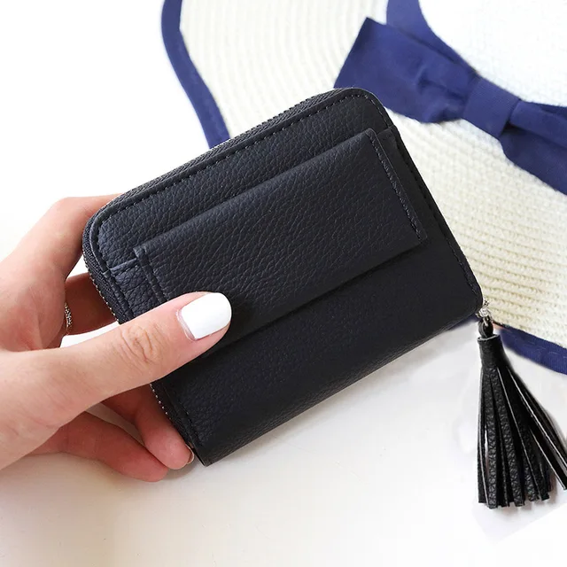 Fashion Pink Short Tassel Women's Purse Small Mini Wallet Women Credit Card Holder Coin Purse PU Leather Zipper Female Wallets