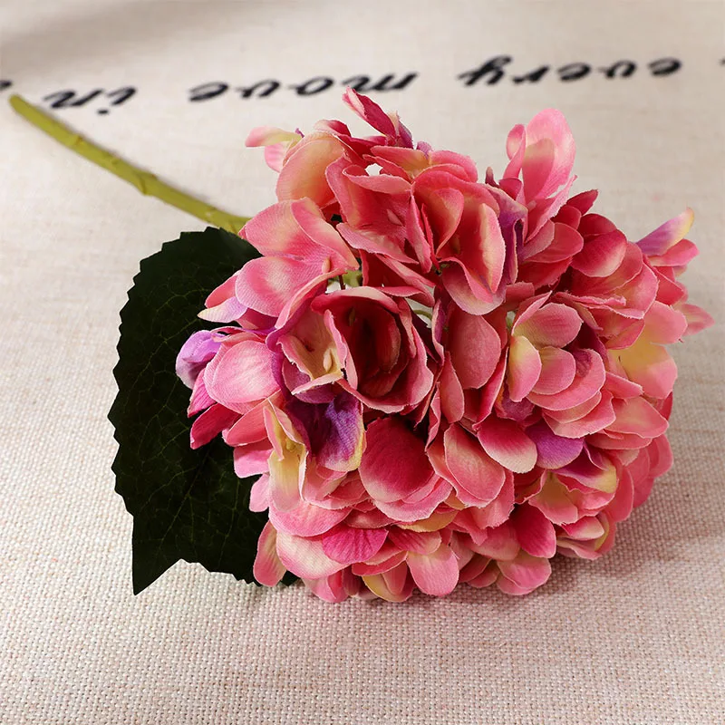 Искусственные цветы из шелка гортензии поддельные цветы для украшения дома сада один розовый цветок гортензии для свадебной вечеринки - Цвет: Розово-красный