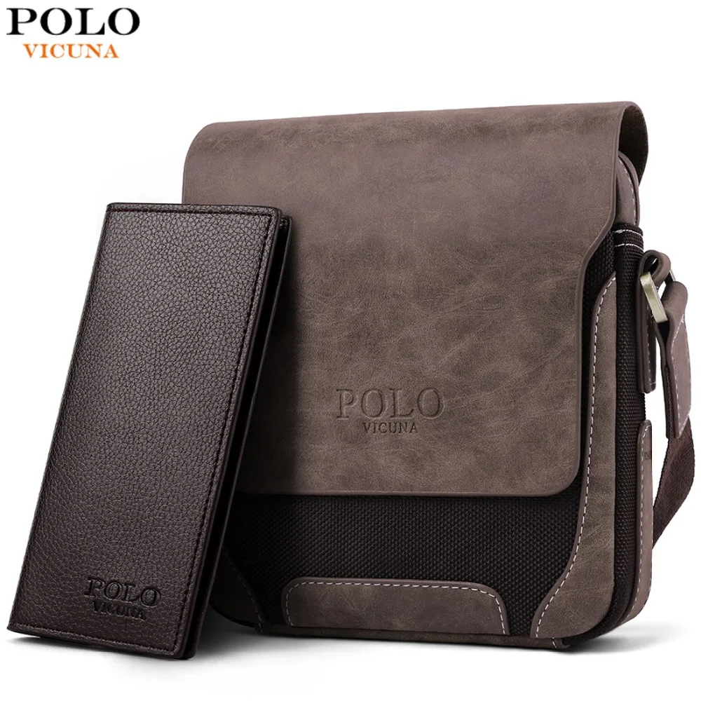 

VICUNA POLO Vintage Casual Patchwork Durable Oxford Man Bag With Leather Cover Fashion Mens Travel Bag Fashion Crossbody Bag Man