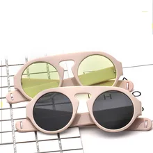 Бренд, уникальный дизайн, плоский верх, женские круглые солнцезащитные очки, модные, для ног, мужские, прозрачные, желтые, черные, цветные, солнцезащитные очки, UV400
