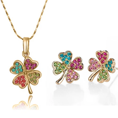 wholesale Best gift high quality chain four leaf clover Austrian CRYSTAL pendant necklace stud earrings Jewelry Set free ship | Украшения и