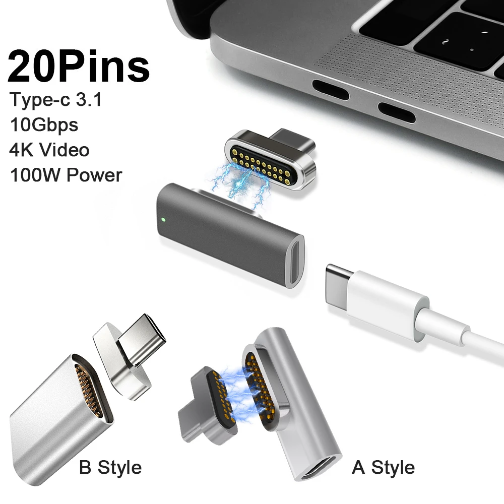 

New 20 Pins Magnetic USB C Adapter Type C Connector PD 100W Quick Charge High Quality For MacBook Pro Pixel Samsung S10 Huawei