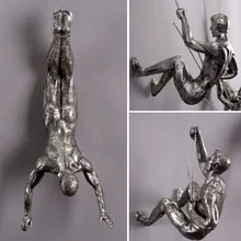 Estilo industrial homem de escalada resina ferro fio parede pendurado decoração escultura figuras criativo retro presente estátua decoração