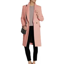 Розовый плащ Женская осенне-зимняя верхняя одежда тонкие модные элегантные пальто женские двубортные пальто с отложным воротником s m l xl