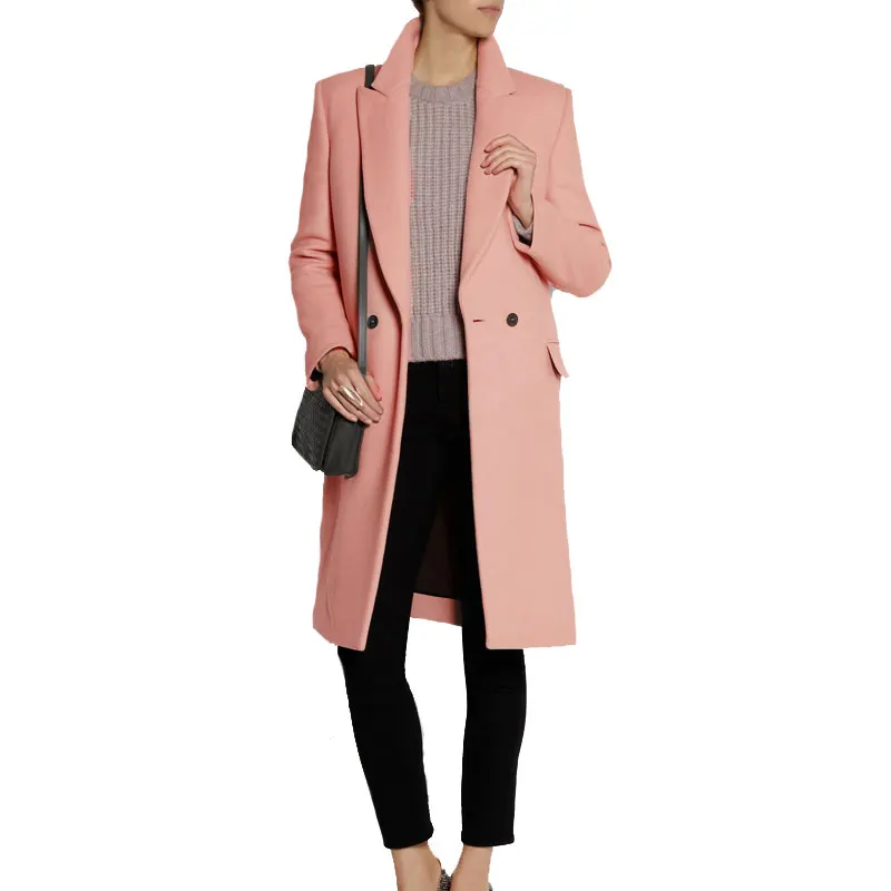 Pink Wool Coat Women Autumn Winter Jacket Coat Slim Fashion Trench