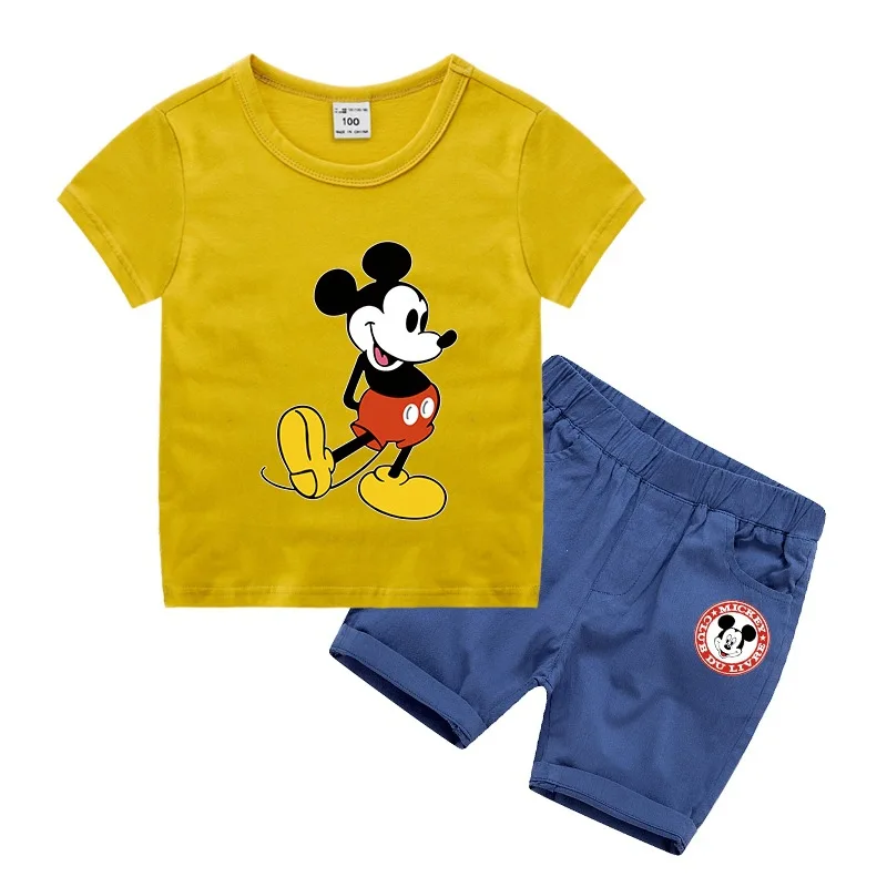 

Mickey Mouse Children's Clothes boy girl cartoon T-shirt set Summer Kids Short Sleeves T-Shirt+Shorts Suits Baby Cotton suit2-9Y