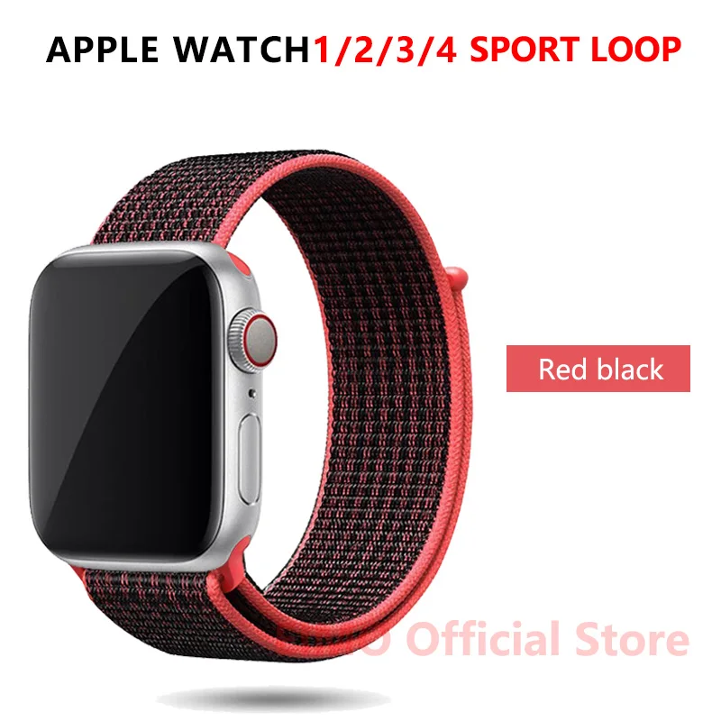 Ремешок для apple watch band 44 мм correa apple watch 5 4 band 3 2 iwatch band 42 мм 38 мм 40 мм спортивный нейлоновый браслет - Цвет ремешка: red  black