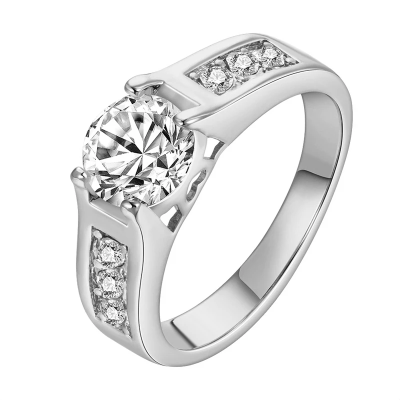 crystal zircon ring real white gold color, simple shape