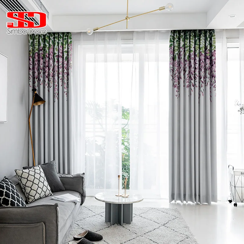 

Purple Gradient Floral Blackout Curtains for Living Room Drapes for Kids Bedroom Insulated Tents Kitchen Window Treatments Panel