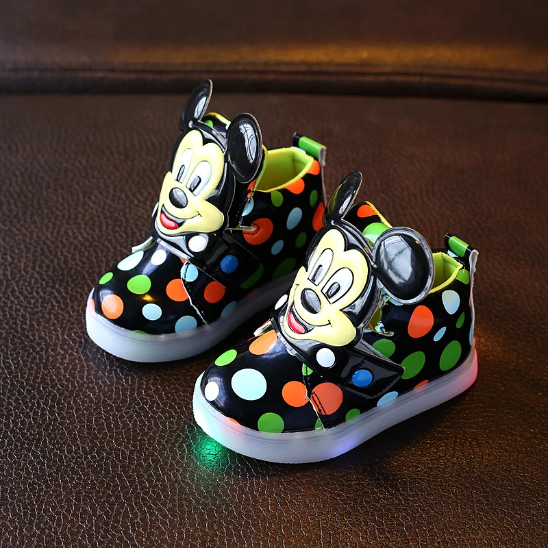 

2018 high quality New funny design fashion LED lighted children boots high quality girls boys shoes Pu dots baby kids sneakers