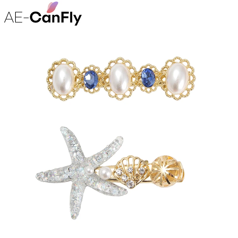 AE CANFLY 2 шт./компл. заколки для волос с жемчугом Морская звезда Романтические