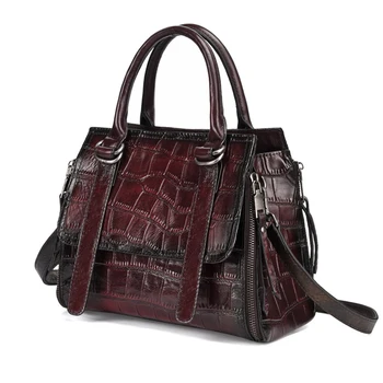 

Crossbody Women Tote Handbag Bag Crocodile pattern Purse Leisure Vintage Real Genuine Leather Top Handle Shoulder Messenger Bags