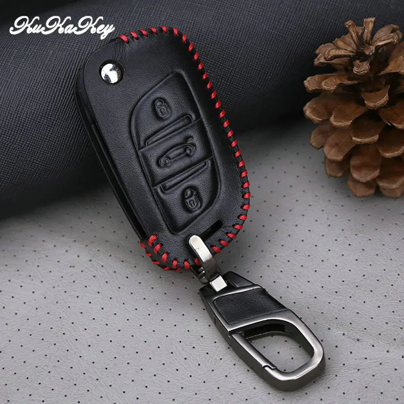 KUKAKEY натуральная кожа ключа автомобиля чехол для Citroen C2 C3 C4 C5 C4l Xsara Picasso Berlingo Обложка Key Holder брелок для ключей от автомобиля