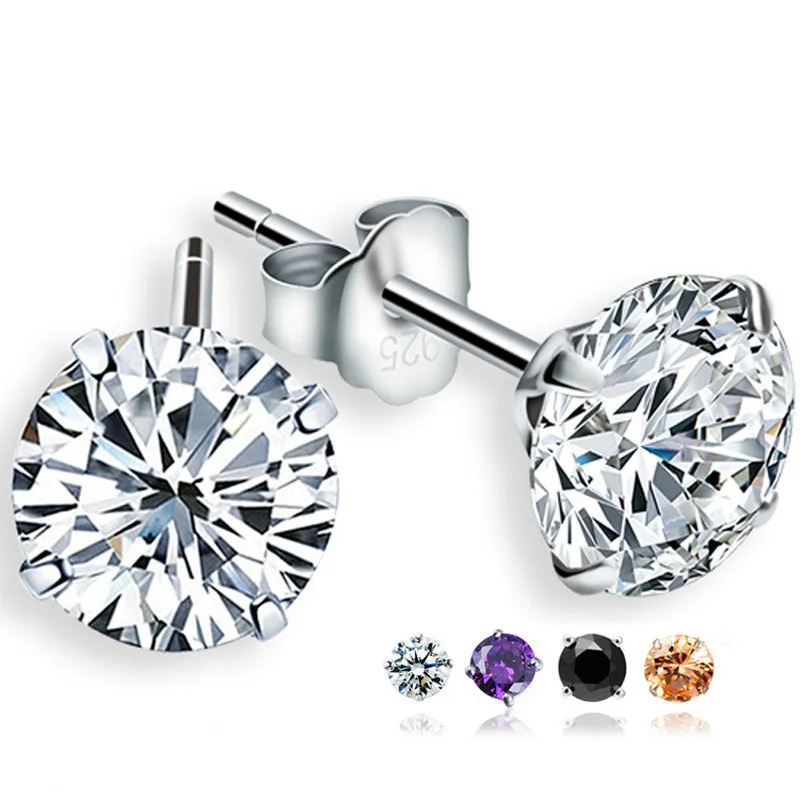 

Funmor 7MM Real 925 Sterling Silver Stud Earrings For Women Round Zircon CZ Jewelry Crystal Studs for Party Drop Shipping