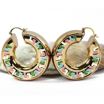 

50MM Big Round Copper Hoop Earrings For Women Colorful Enamel Glaze Hoops Earrings Dubai Gold Thick Copper Wedding Jewelry EA071