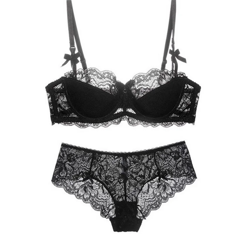 

2017 new fashion lingerie sexy lace bras ladies gather push up women underwear bra set girl transparent Demi bra and panty set
