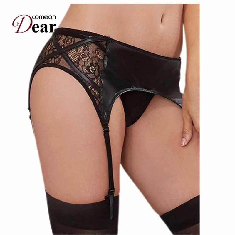 

Comeondear Sexy Suspenders Faux Leather Transparent Garter Belt Plus Size Bondage Garter Belt Black Panties Garter Belt PK5118