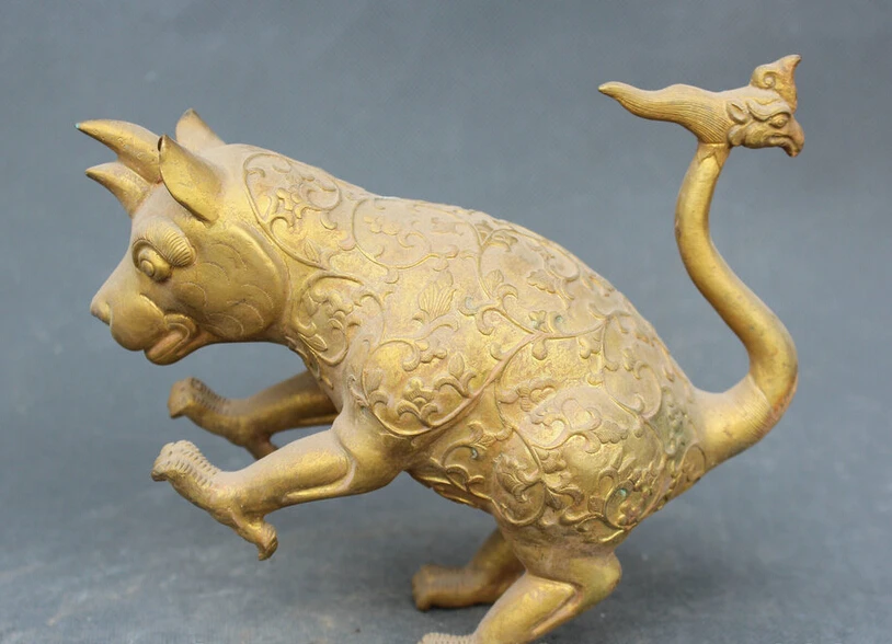 

USPS to USA S2397 8" Chinese Myth Of 4 Animals Together Mouse Beast Rhinoceros Phoenix Bird Statue B0401