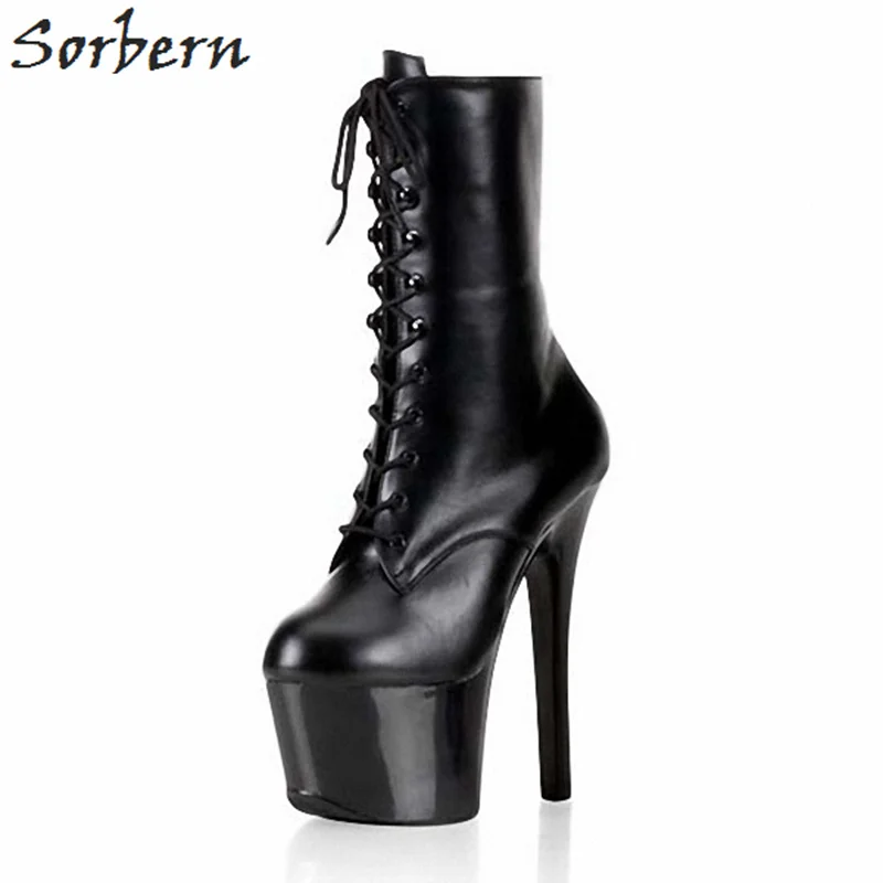 

Sorbern Solid Spike Ankle Boots For Women Super High Heels Lace-Up Platform Size China 35-46 Botines Mujer Ladies Fashion Boots