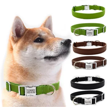 

HEYPET Dog Collar Pet Dog Tag Leather Personalized Adjustable All Metal Buckle Collar Collar for Dogs Leash