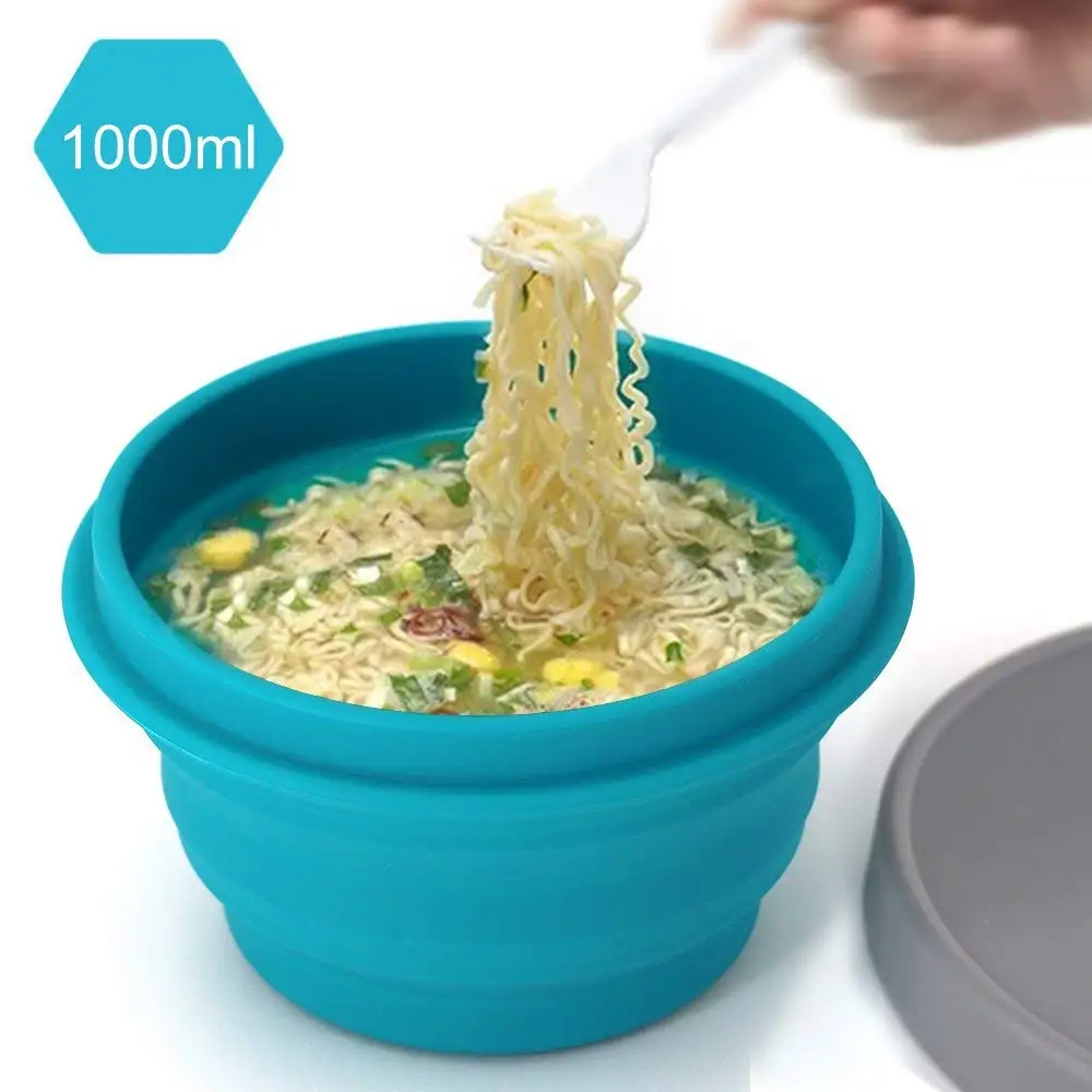 Складные силиконовые bfoldable пищевого силикона миски с крышками BPA Free кемпинг