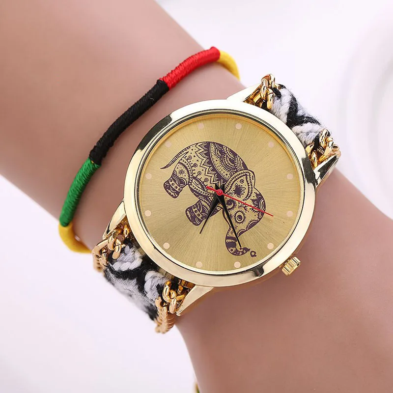 Женские часы с браслетом; Новинка года; Модные 8 цветов; плетеный браслет со слонами ручной работы; кварцевые часы с циферблатом; самые дешевые часы; reloj - Цвет: G