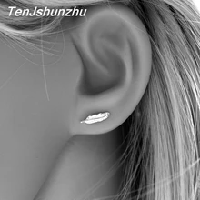 925 пробы серебряные серьги-гвоздики с перьями для женщин, свадебные серьги, ювелирные изделия, аксессуары EH560