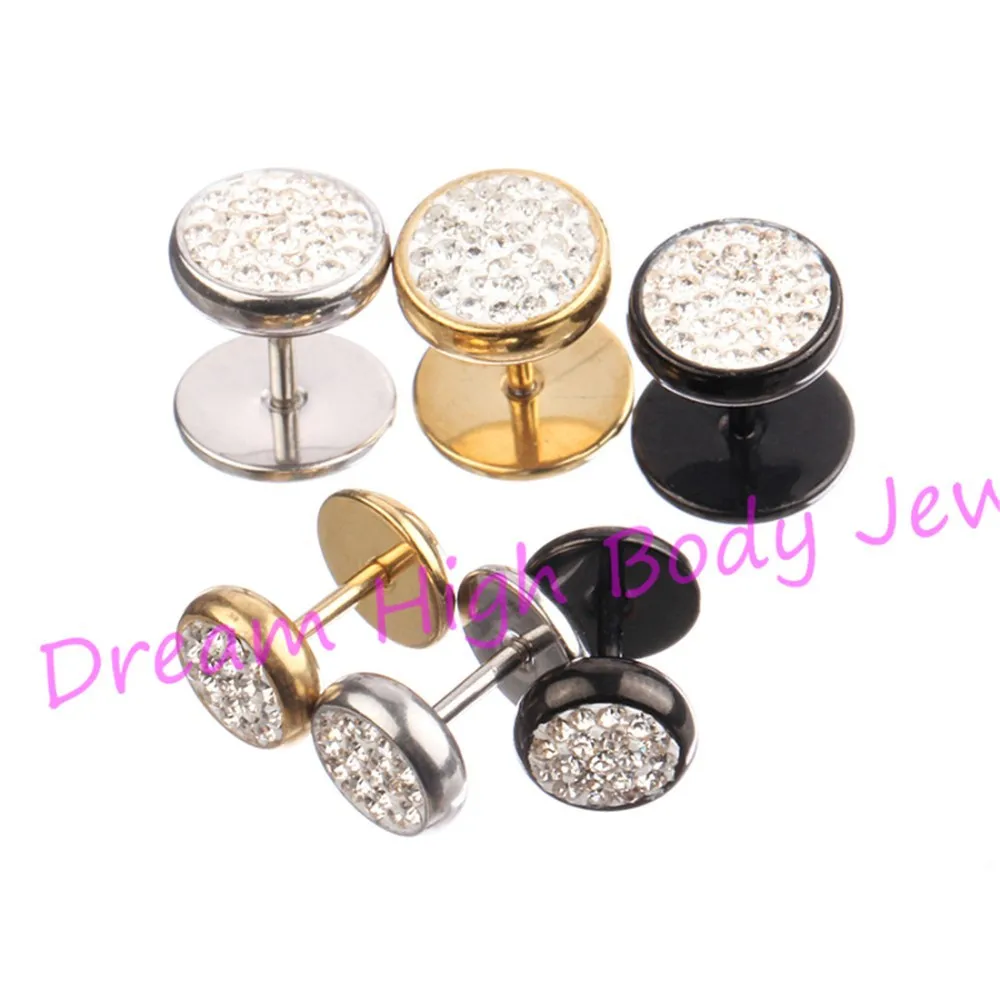 Crystal Clear Gem Ear Stud Barbell Earring Steel Black Gold 60pieces