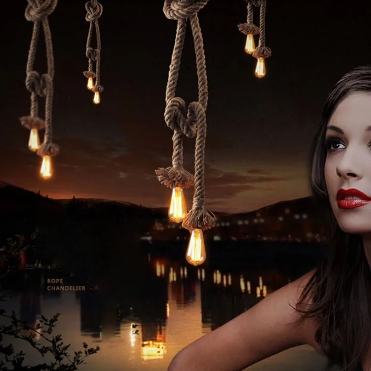 

Vintage Hemp Rope Pendant Light Loft Creative Personality Industrial Pendant Lamp for Restaurant Coffee Bar