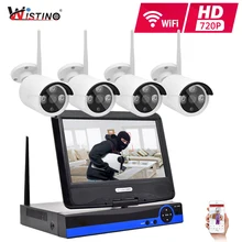 Wistino 4CH Беспроводной видеонаблюдения Системы Наборы HD 720 P wi-fi-комплект IP Камера открытый видео наблюдения за ребенком, сетевой видеорегистратор LCD Экран наблюдения
