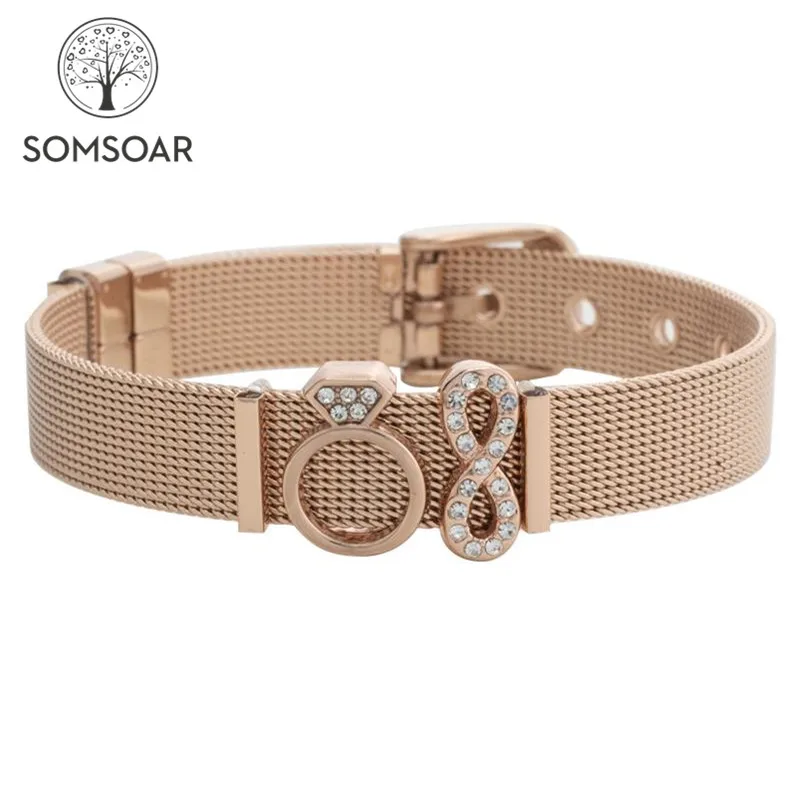

Somsoar Jewelry Rose Gold WILL YOU MARRY ME MESH ARMBAND Bracelet Slide Charm Mesh Bracelet set as Valentines Gift for Women