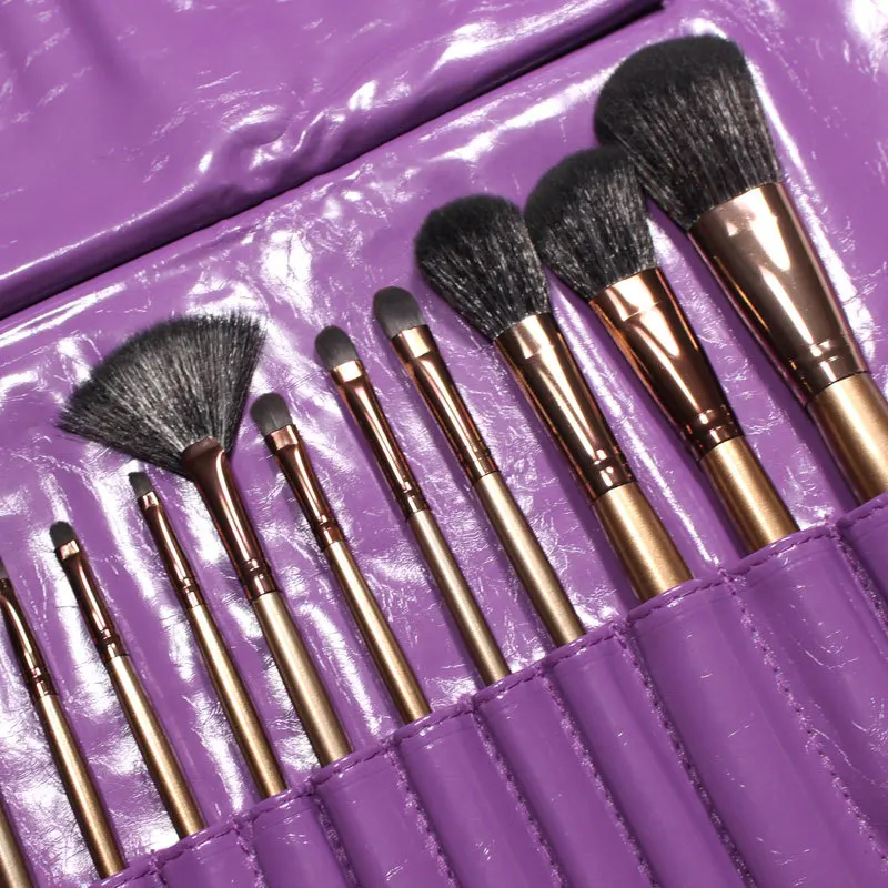 14 pcs gold blending makeup brushes set Microfiber hair brush purple