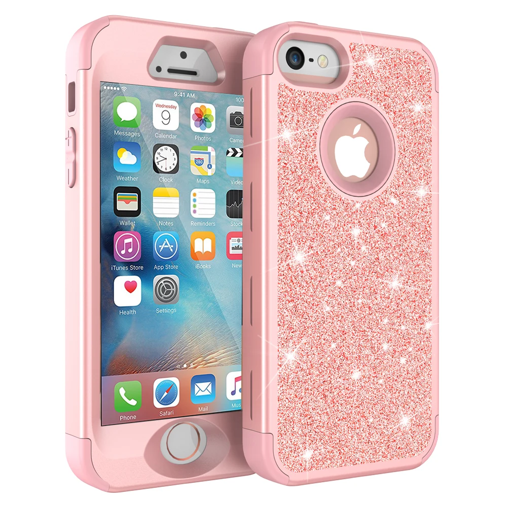 5S LOT OF 10 SE Hot Pink Glitter Back Cover Case with Bling for iPhone 5 