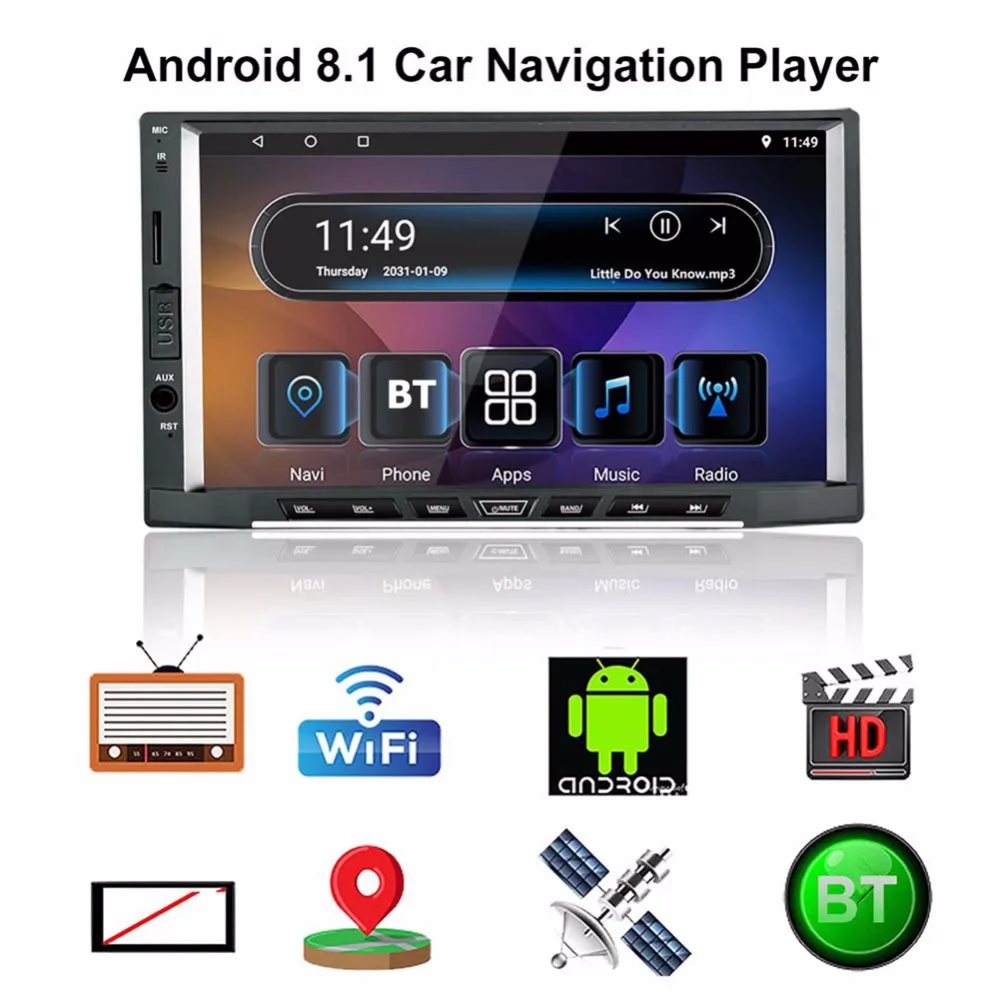 

7" Octa-Core Android 8.1 MP5 Player HD Display Bluetooth Multimedia GPS Navi RDS WiFi USB 2din Autoradio Car Backup Monitor