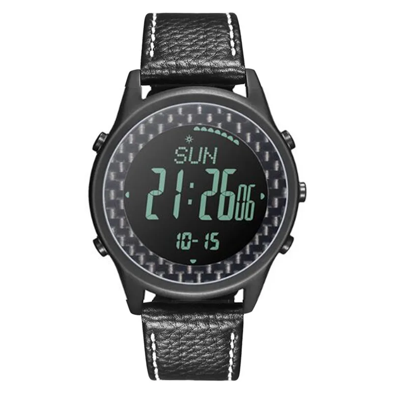 Reloj Hombre SPOVAN, мужские спортивные часы, водонепроницаемый светодиодный компас, альтиметр, шагомер, цифровые наручные часы, часы Saat Relogio Masculino - Цвет: Black Leather Black