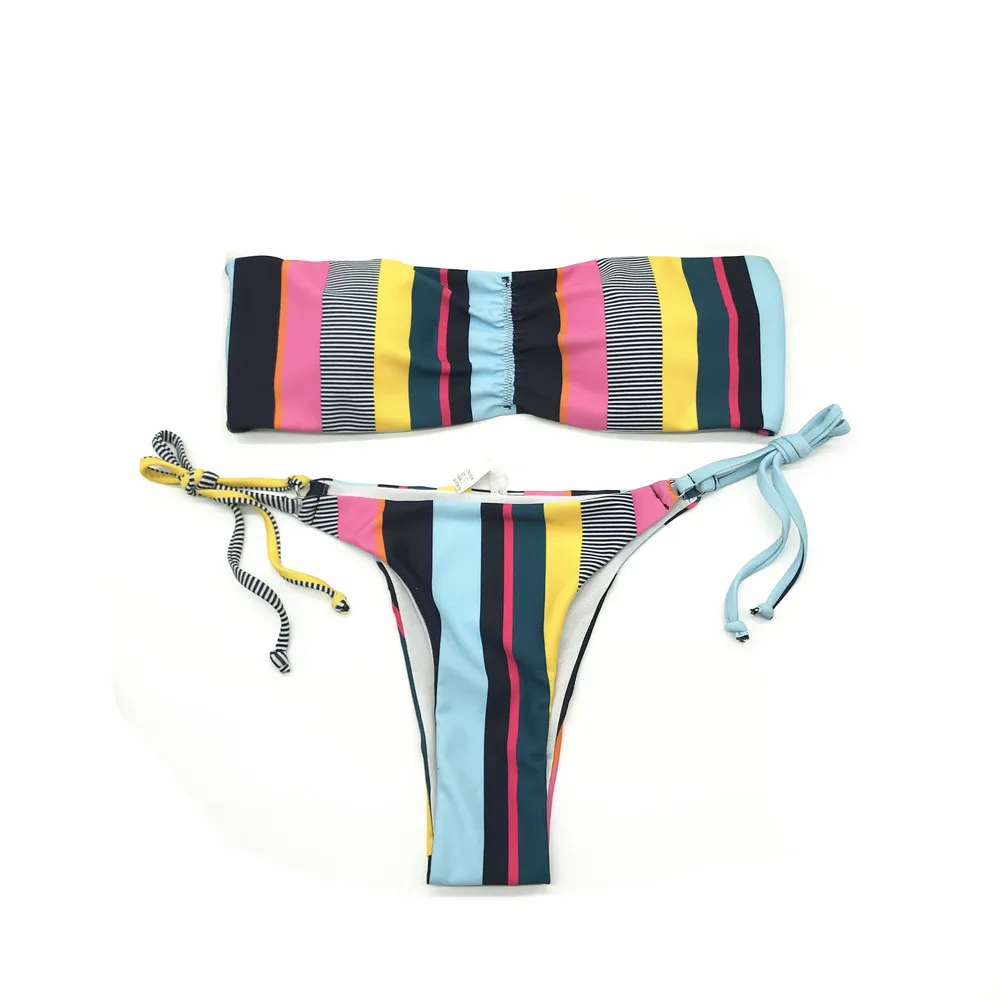 rainbow striped bandeau bikini