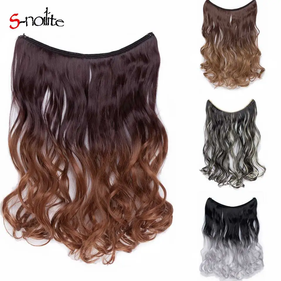 S noilite 20" Long Curly Wavy Synthetic hair Fish Line Hair Extensions