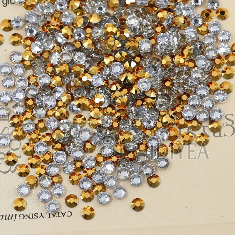 Красивые золотые Aurum кристаллы для ногтей! SS12 SS16 SS20 стразы из смолы без горячей фиксации с плоской задней поверхностью для украшения ногтей